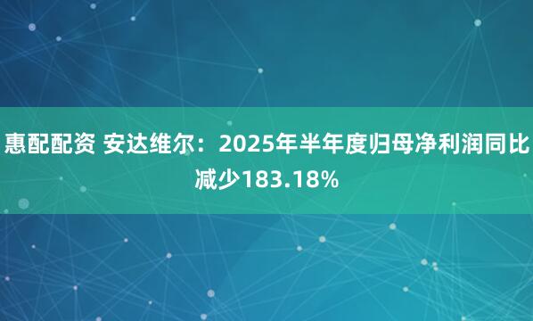 惠配配资 安达维尔:2025年半年度归母净利润同比减少183.18%